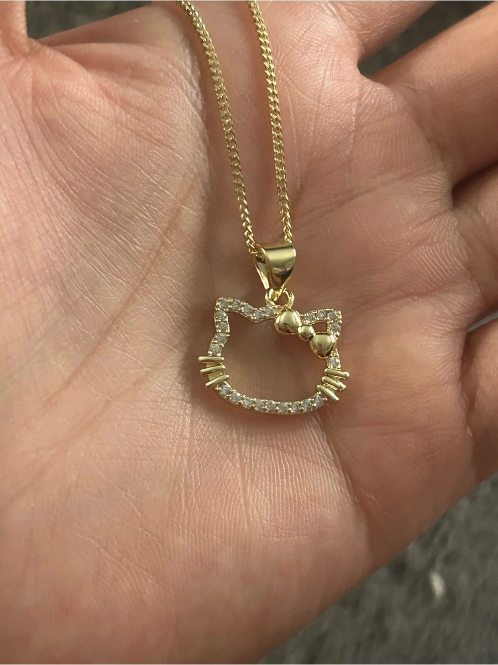 Gold Cat Silhouette Pendant Necklace for Pets - Sparkling Bow Accent
